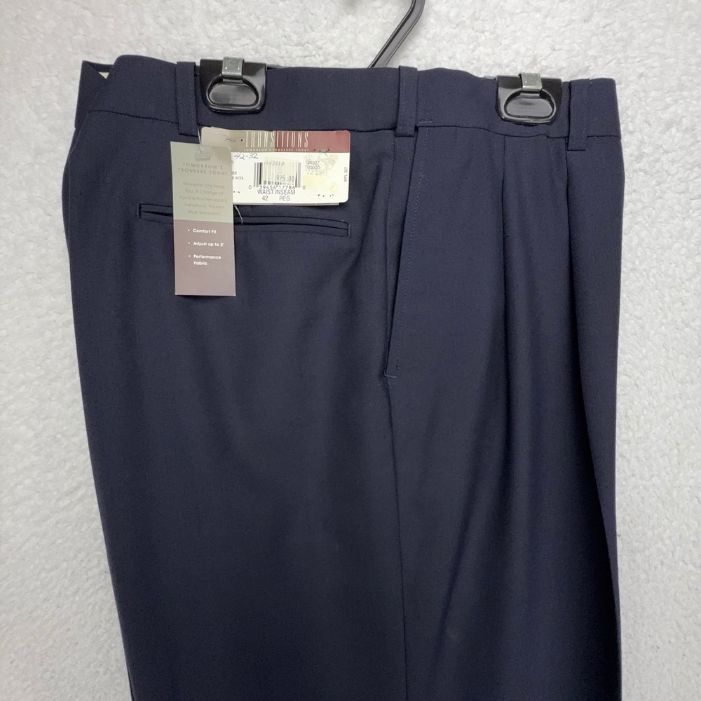 Transitions Tomorrows Trousers Mens 42x32 Navy Blue Worsted Wool Dress Pants NWT